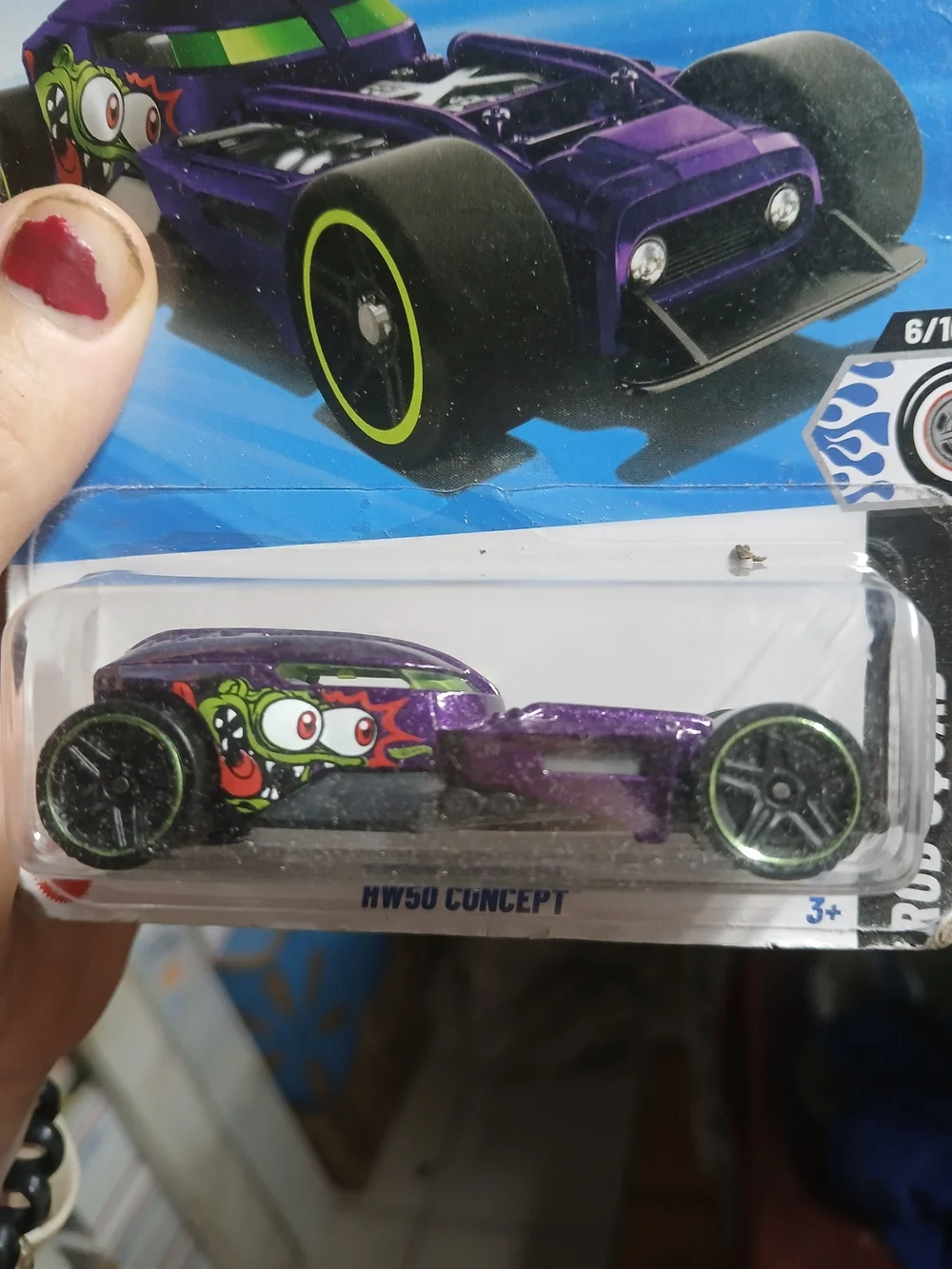 the Hot Wheels HW50 Concept in purple from the 2025 Rod Squad series (collector